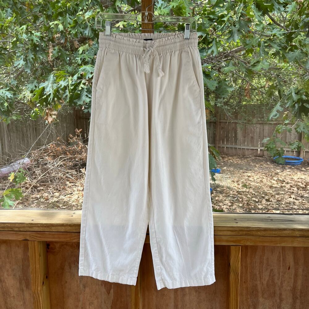 J.Crew Factory Women's Linen-Cotton Blend Wide-Leg Paper-Bag Pants White Size XS